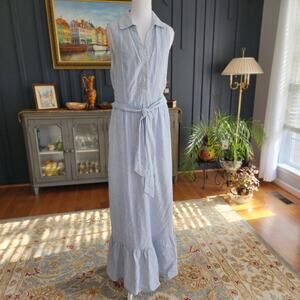 Draper James Stripe Linen Blend Coastal Chic Maxi Dress Belted M